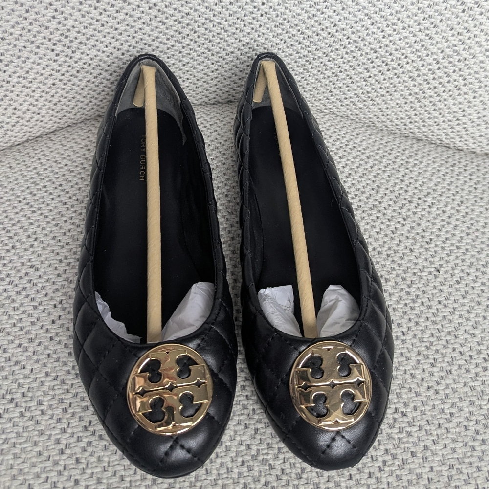 Tory Burch Chelsea Quilted Flat Black Nappa Leather
